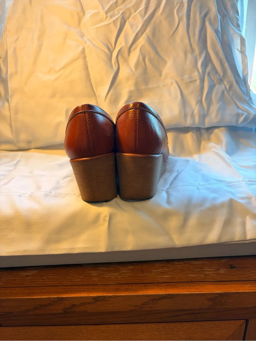 SOUL Naturalizer Cognac Leather Wedge Loafers Women’s 8 Comfort Shoes